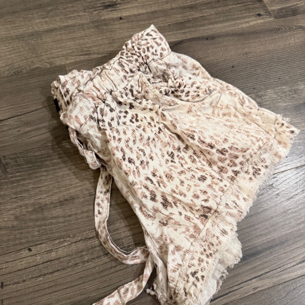 Rewash Leopard Print Paperbag Waist Shorts Tan Brown Animal Print Large
